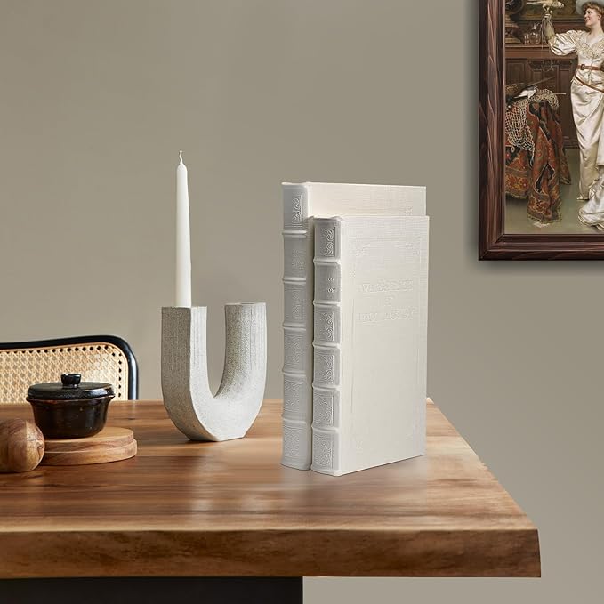 Decorative Books with White Faux Leather,Decorative Book Box for Home Decor, Display,Coffee Table Books Decor,Hotel Home Bookshelf Décor Book (YD-C104 L+S)