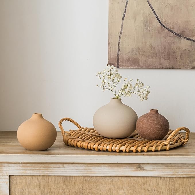 Ceramic Vase Set of 3, Bud Vases for Modern Farmhouse Home Decor, Cute Vases, Small Flower Vases for Dining Table Centerpieces,Living Room,Shelf,Mantel and Entryway Display