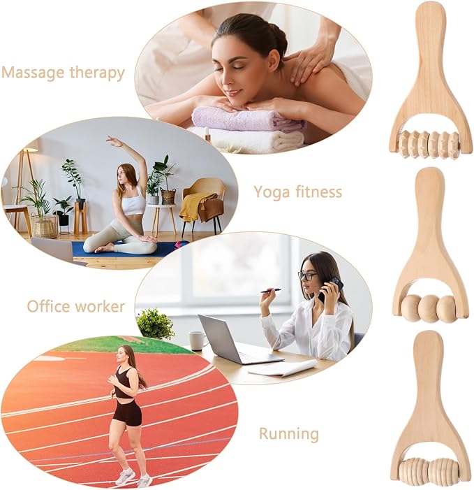 3Pcs Wood Therapy Massage Sticks, Wooden Massage Rollers, Hand Massage Tools Manual Hand Muscle Roller for Relaxes Thigh, Leg, Hands Full Body Muscle