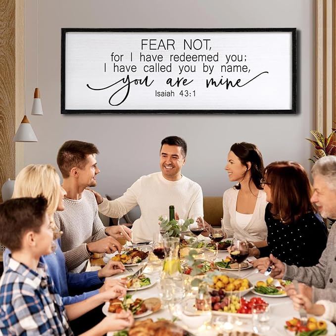 Fear Not for I Have Redeemed You Sign Framed Wall Art, 40''×15'' Rustic Religious Christian Isaiah 43:1 Bible Verse Sign, Horizontal Holy Inspirational Catholic Scripture Decor