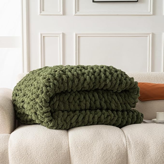 Ultra Soft Chunky Knit Blanket Throw -40x50 Hand Knitted Warm Chenille Throw Blanket, Home Decor Soft Thick Yarn Cable Knit Blanket Breathable Fleece Banket Christmas for Couch Bed Sofa Best GIF