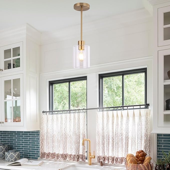 Brass Pendant Lights Kitchen Island - Gold Clear Glass Pendant Light Fixture Multiple Stems Rods 3 Units 12 Inch 3 Units 4 Inch (3 Pack Brass)