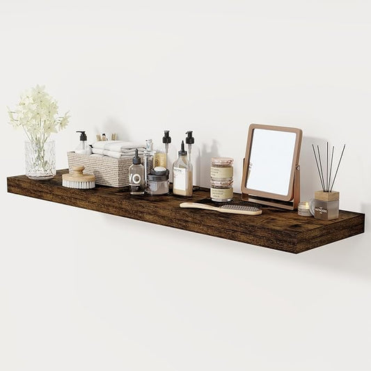 Floating Shelves 48 Inch Long, 12 Inch Deep Floating Shelves for Wall, 48 x 12 Large Wall Shelves for Home Storage & Display, 2" Thicked Floating Shelf for Bedroom, Living Room, Rustic Brown, 1 Pack