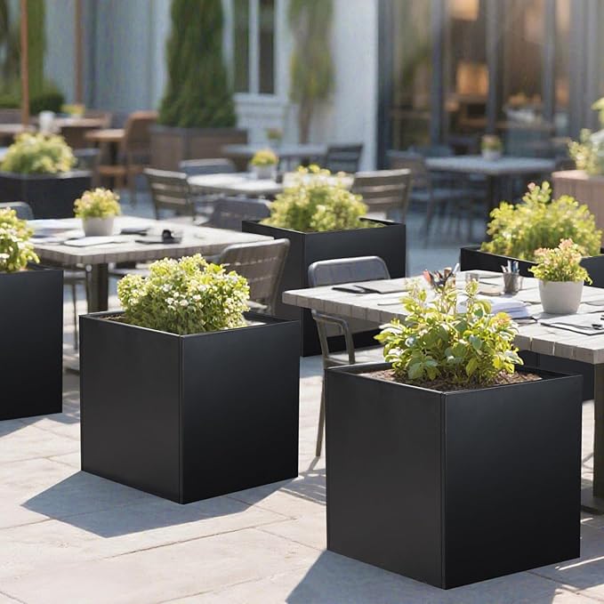 Galvanized Steel Planter Box Black Metal Planter Large Square Indoor Outdoor Planters Cube Steel Heavy Duty Flower Pot 26Inch Powder Coating Modern Commercial Residential for Patio, Deck, Yard, Garden