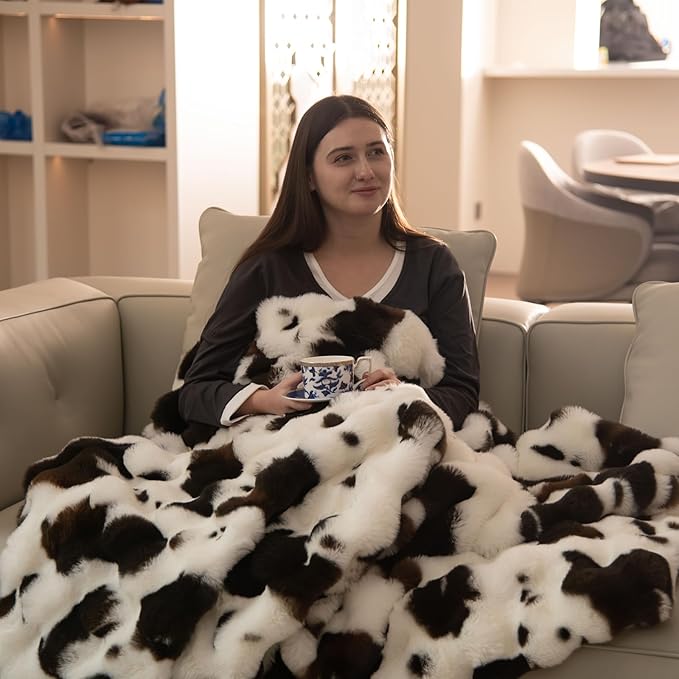 Cow Print Faux Fur Throw Blanket for Couch, Soft & Plush Fuzzy Blanket for Sofa, Bedroom, Living Room, Super Soft Warm for Adults Kids Girl Gifts Bedroom Couch Sofa Travel,50x60 Inches Black Brown