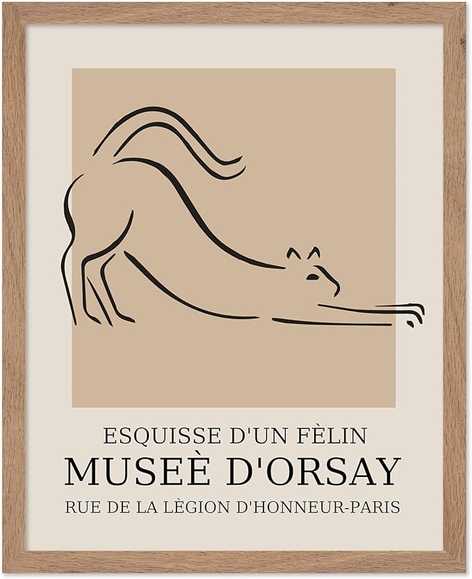 Poster Master Vintage Poster - Retro Minimalist Print - Gift for Artist, Housewarming - Cat, Line Drawing, Sketch, Abstract - Wall Decor for Living Room, Bedroom, 8x10 Beige Framed