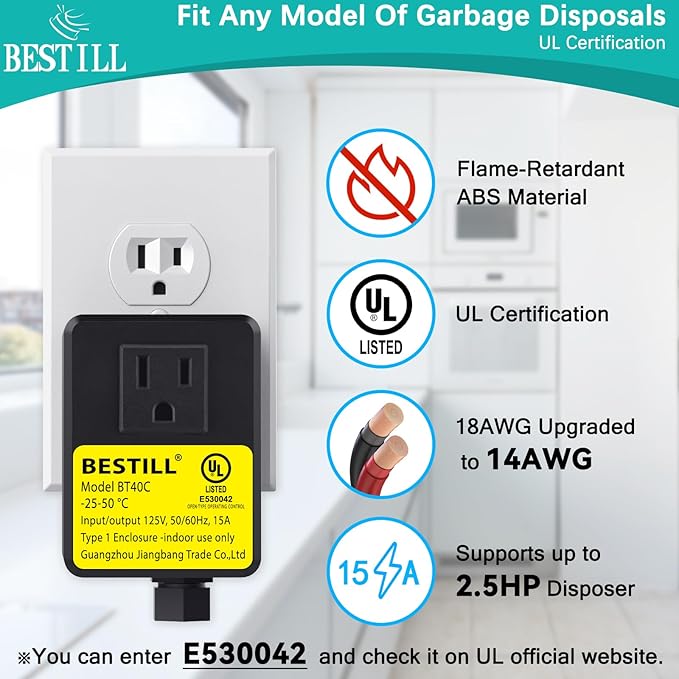 BESTILL Garbage Disposal Air Switch Kit - UL Listed, Brass 3.6" Long Push Button for Waste Disposer, Cordless Sink Top Switch Button, Brushed Nickel, Compatible with all Garbage Disposals