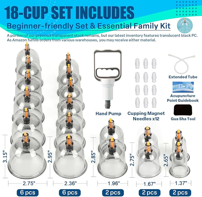 Cupping Kit, Cupping Therapy Sets Massage Back, Pain Relief, Physical Therapy, Chinese Muscle Cupping Tool with Pump & Vacuum Silicone Cups for Cellulite Reduction at Home