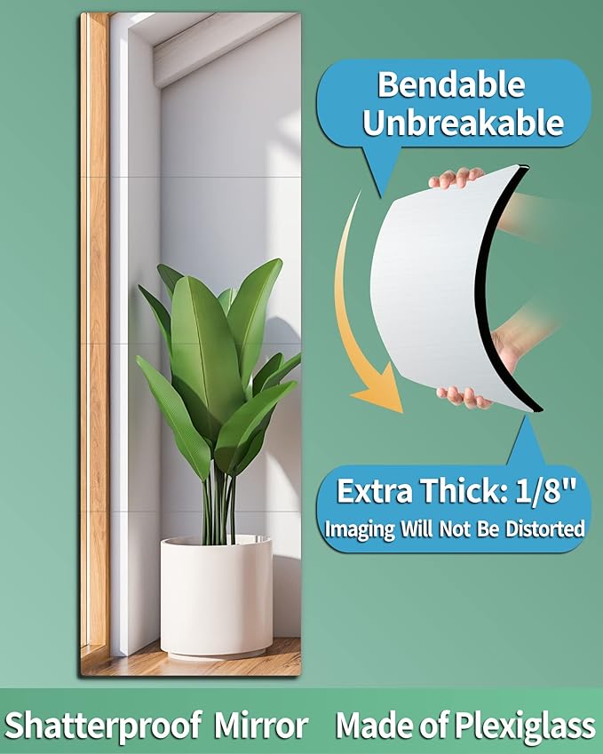 Shatterproof Wall Mirror Full Length for Bedroom, Acrylic Gym Mirrors For Home, Extra Thick: 0.12 inch, 12 x 12 inch x 4 Pcs, Workout Mirrors Safe for Kids, Over The Door, Long Wall Mounted