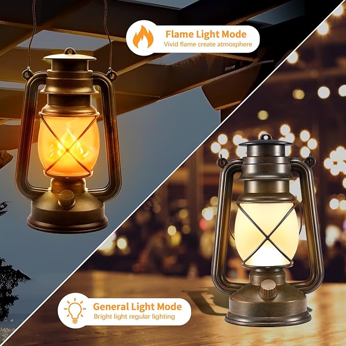 Battery-Powered 2 Modes Lighting LED Vintage Lanterns Decorative Outdoor & Indoor, 2 Pack Bronze Lights with Dancing Flame, Waterproof Remote Control Retro Lanterns Decor for Room,Garden,Porch
