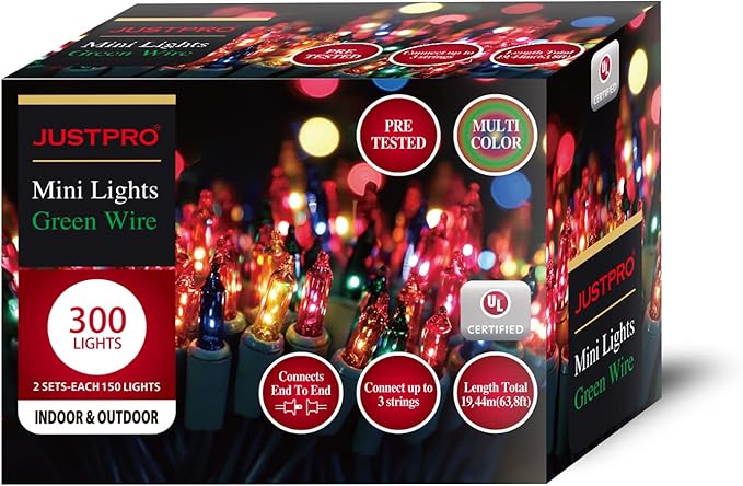 300LIGHTS(2*150L) MULTI Extra-Bright With End Connectors Christmas Decorative Lights 19.44m UL Certified Mini String Light Set Waterproof for Home Garden Holiday Tree Party Patio Decor Wedding