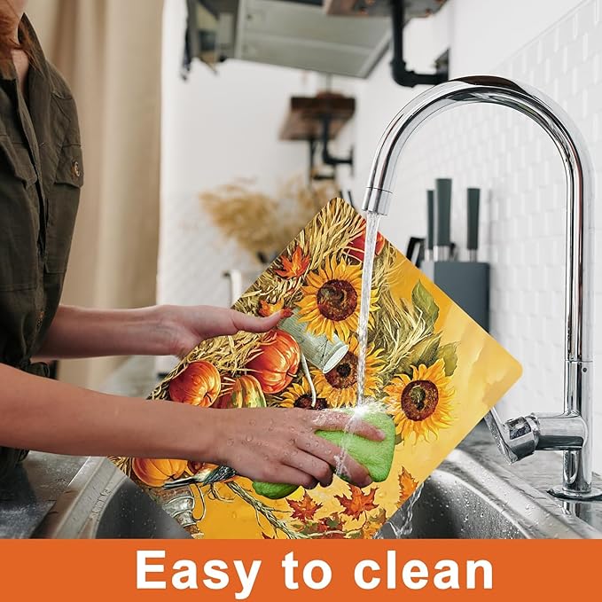 Fall Placemats Set of 6 Thanksgiving Pumpkin Plastic Table Mats Farmhouse Rustic Fall Autumn Place Mats Washable Vinyl Rustic Holiday Table Decoration for Indoor Outdoor Party Kitchen Dining