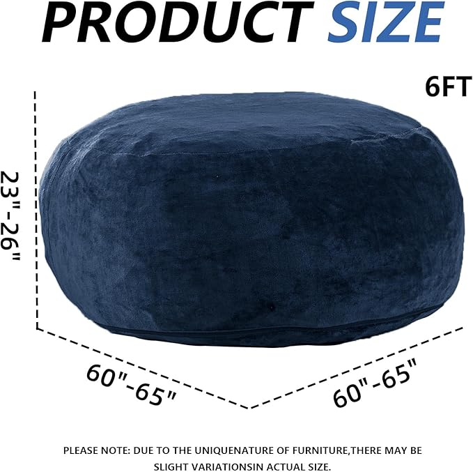 6FT,Oversized Bean Bag Chairs for Adults,Giant beanbag with Filler Included，Fluffy Memory Foam,Soft and Comfy Corduroy Fabric,Gaming Chairs Suitable for Living Room and Bedroom (Blue, 6 Foot)