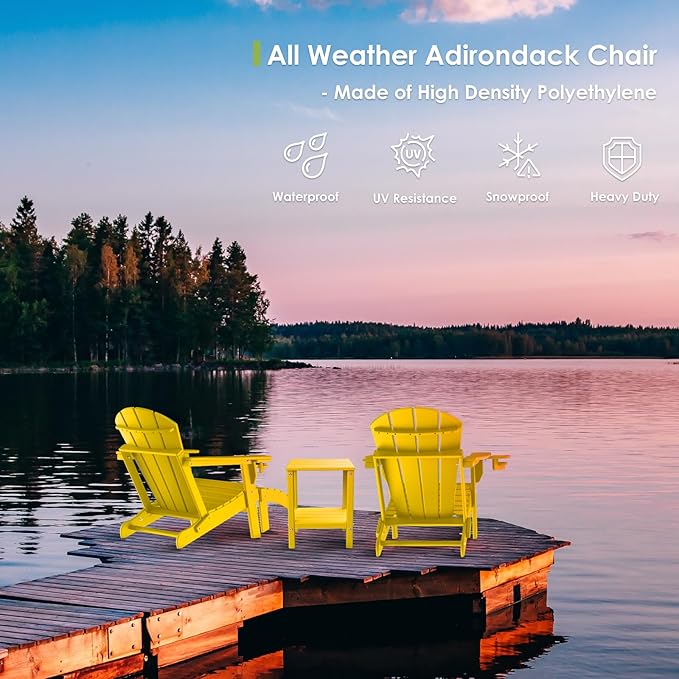 GREENVINES Adirondack-Ottoman | HDPE Plastic | Outdoor Footrest | All Weather | Foot Rest | Foot Stool | Yellow | for Adirondack Chair | for Patio Backyard Pool