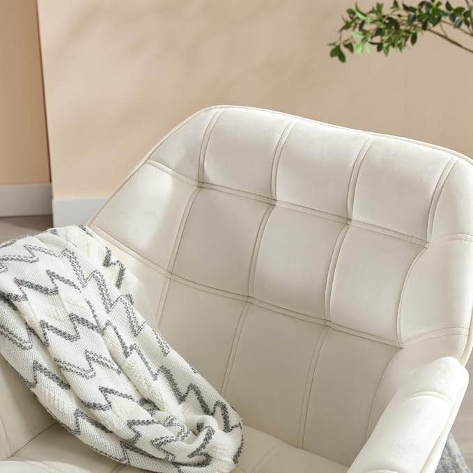 Beige Velvet Accent Chair with Ottoman ，Modern Reading Chair with Ottoman Set, Comfy Fuzzy Armchair Living Room Chair Lounge Chair with Metal Legs for Small Spaces Bedroom Apartment