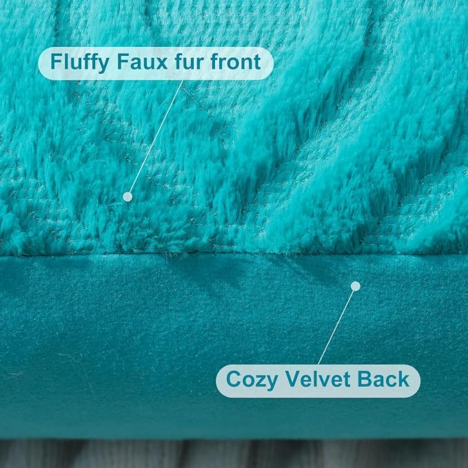 decorUhome Fall Throw Pillow Covers 26x26 Inch Set of 2, Soft Plush Decorative Faux Fur Turquoise Solid Couch Pillow Covers, Accent Farmhouse Neutral Square Euro Pillow Cases for Sofa Bed Living Room