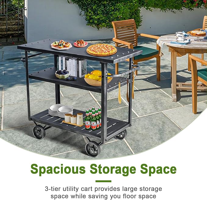 Diwhy Industrial 3 Tier Rolling Utility Storage Cart Wine Beverage, Metal Wine Rack with Wheels Kitchen Bar Dining Room Tea Wine, Serving Cart