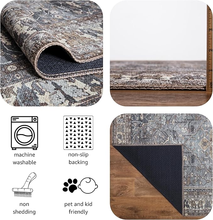 Keen Home Design 4x6 Rug - Machine Washable Area Rug with Non-Slip Backing, Ideal for Living Room, Dining Room, Bedroom - Vintage, Easy Clean, Durable, Low Pile Rug - (4' x 6')