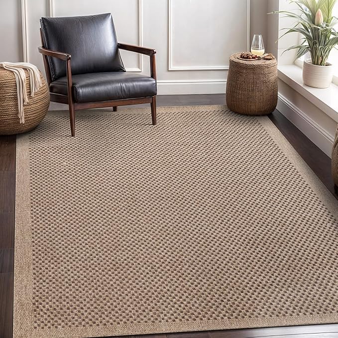 CAMILSON Easy Jute Rug 5x7, Indoor Outdoor Natural Color Fiber Area Rugs for Living Room Patio and Kitchen Rug, Sisal Boho Woven Design, Easy-Cleaning, Washable Outside Carpet Alfombras (5 x 7)