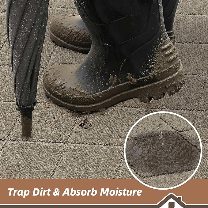 BEQHAUSE Dirt Trapper Door Mat 24" x 36", Doormat Non-Slip Entryway Rugs Washable, Dog Door Mat Stain Resistant and Absorbent Welcome Floor Mat for Front Back Door, Muddy Wet Shoes & Paws, Beige