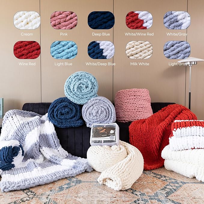 Chunky Knit Blanket - Luxury Soft Cozy50 * 60 Throw Blanket,100% Woven Blanket Rope Knot Throw Blanket for Couch, Sofa, Home Decor, Gift - Machine Washable（Cream）