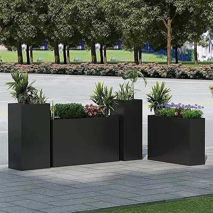 Galvanized Steel Metallic Heavy Planter for Outdoor Plants Metal Outdoor Planter Spliced Flower Box with Partitions for Outside,Indoor,Garden (Black, 30 * 12 * 24)