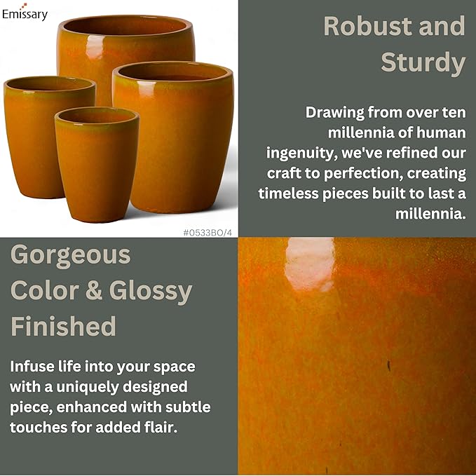 Emissary Bullet 14 in. Bright Orange Ceramic Round Planter (14 in. L x 14 in. W x 15.5 in. H) with Drainage Hole