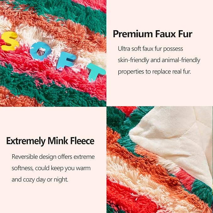 GONAAP Fuzzy Faux Fur Throw Blanket Stripe Red Brown Super Soft Cozy Plush Fuzzy Shaggy Blanket for Couch Sofa Bed (Stripe Red Brown, Throw(50"x60"))