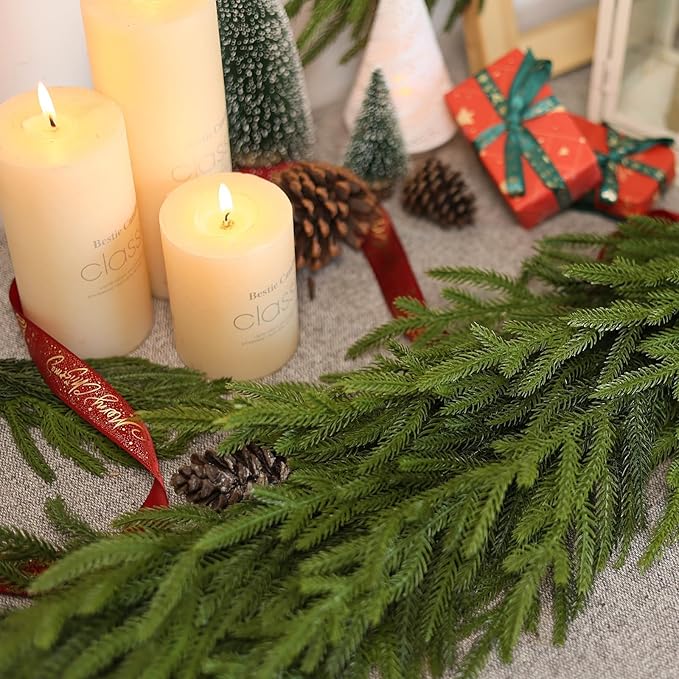 Artificial Norfolk Pine Garland - Faux Christmas Garland Fake Green Garland for Fireplace,Table, Stairs, Mantle, Window,Indoor Outdoor,Home,Holiday Decor (1 PCS,16 FT)