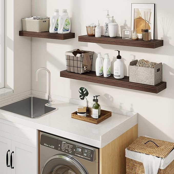 fuqing Floating Shelves for Wall, Bathroom Shelf Wall Mounted for Storage, Shelves with Invisible Bracket for Bedroom, Kitchen, Living Room, Farmhouse Small Book Shelf, 48 Inch Set of 2, Walnut