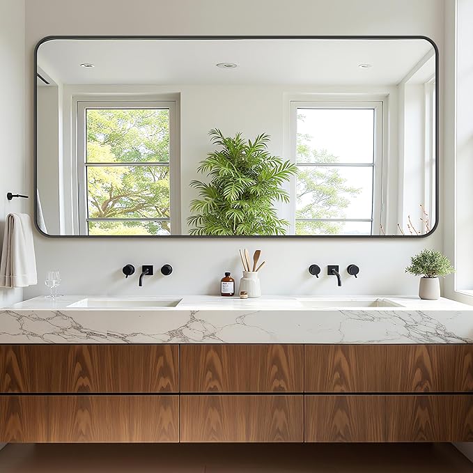 Bathroom Mirror 72" x 36", Large Rectangle Wall Mirror, Black Metal Frame Wall Mounted Mirrors for Bathroom, Vanity, Bedroom, Entryway Decor(Horizontal/Vertical)
