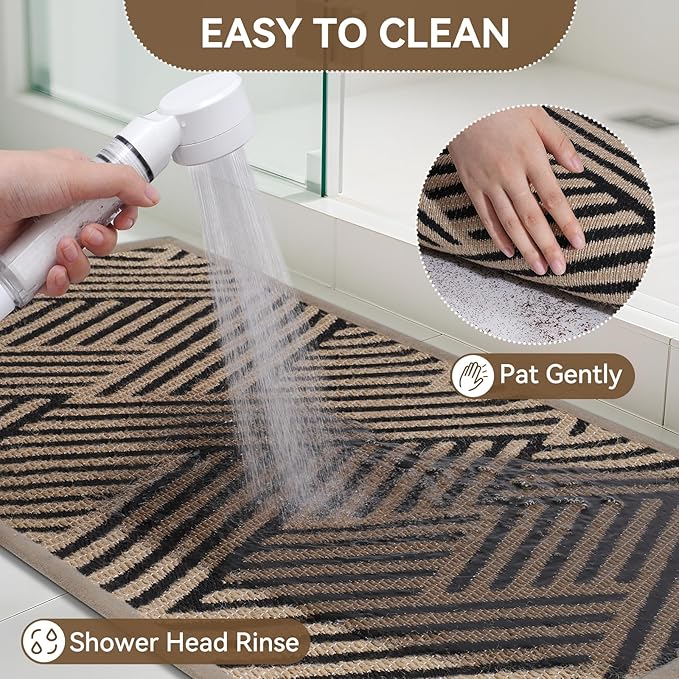 Front Door Mat Outside Entrance, Non Slip Rubber Backing, Trap Dirt and Moisture, Easy Clean Low Profile Welcome Floor Mats for Patio Porch Indoor Outdoor Entry Mat, 31x47 Inch, Brown