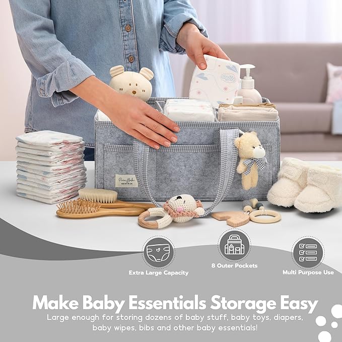 PeraBella Diaper Caddy Organizer with Handle, Baby Shower Gifts Basket Bag, Registry Search Must Haves Items, Nursery Storage Organizer for Newborn Girl Boy, Baby Bag Essentials, Car Diaper Caddy Cart