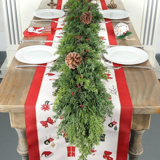 6 Ft Real Touch Christmas Garland Indoor with Pine Cone,Thick and Lush，Soft Bendable Mantle Garland Christmas, Lifelike Cedar Garland, Christmas Garland for Mantle,Indoor Christmas Decorations