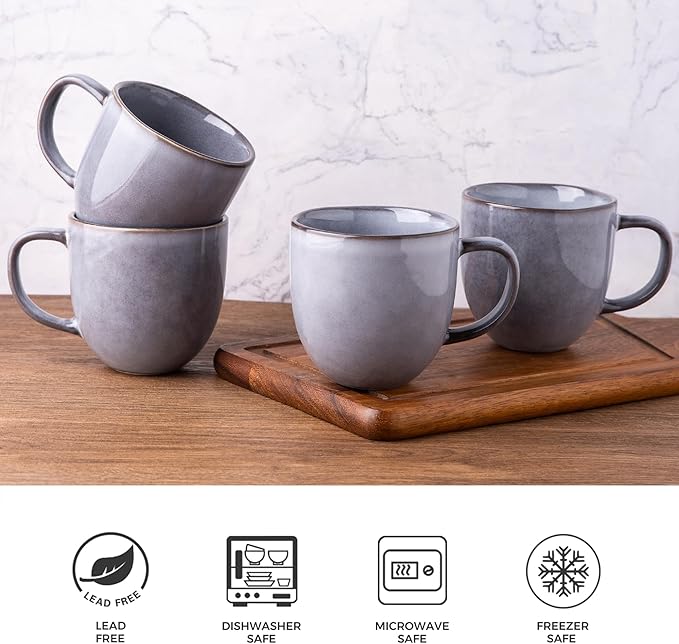 AmorArc 12oz Coffee Mugs, Ceramic Coffee Mugs set of 6 for Man, Woman, Dad, Mom, Modern Coffee Mugs with handle for Latte/Cappuccino/Milk/Cocoa. Dishwasher&Microwave Safe, Gray-Reactive Glaze