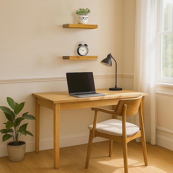 BGMG Wood Floating Shelves for Wall 16 inch Set of 2, Rustic Wooden Wall Mount Shelves for Living Room Bedroom Kitchen Farmhouse-16x6.7x1.25 inch- Gold Oak