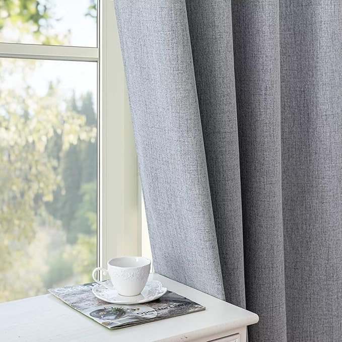 Blackout Curtains 84 Inch Length 2 Panels Set, 100% Black Out Textured Thermal Curtains, Grommet Privacy Light Blocking Drapes for Living Room Bedroom Luxury Decor(52W × 84L inch, Light Grey)