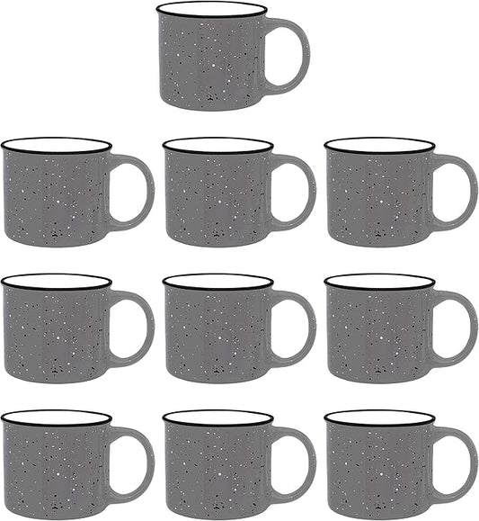 DISCOUNT PROMOS Ceramic Campfire Coffee Mugs 13 oz. Set of 10, Bulk Pack - Perfect for Tea, Espresso, Cappuccino, Hot Cocoa - Grey