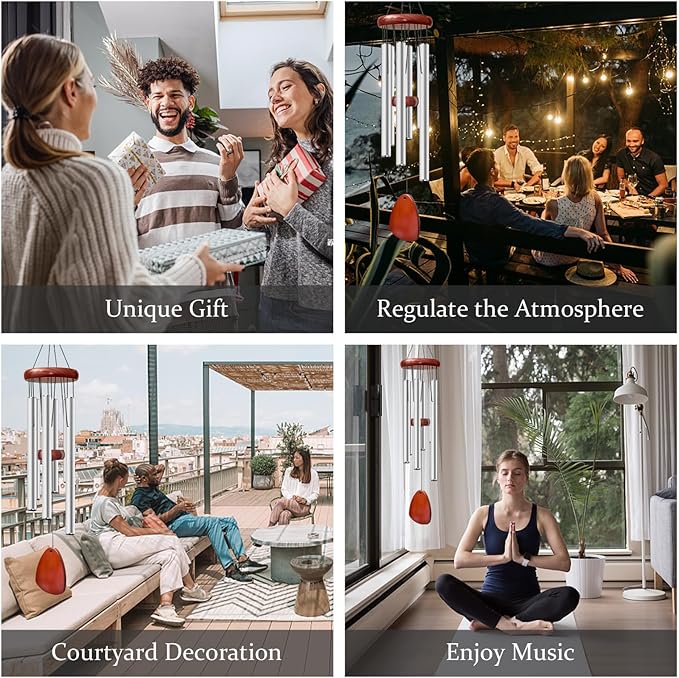 28" Wind Chime for Mothers Day, Decorative Wind Chimes for Outside, Memorial Windchimes Remembrance Gift for Women Mom Grandma, Metal Wind Chimes Outdoor Decor for Garden Patio Zen(Silver)