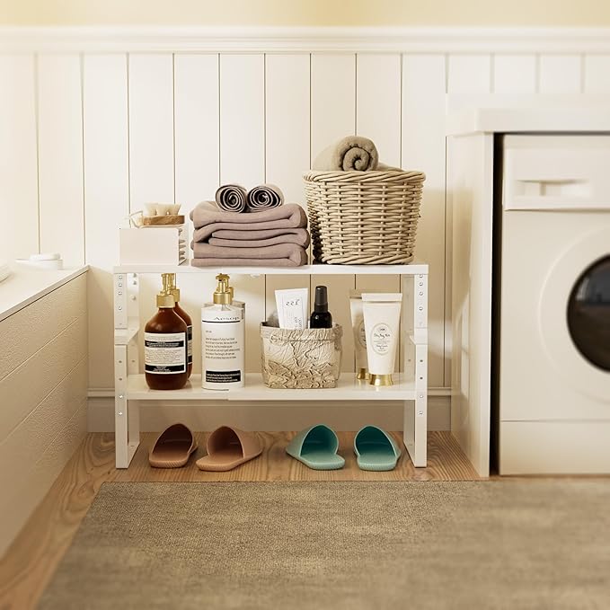 Expandable,Stackable Spice Rack,Seasoning Organizer and Storage,Spices Jar Racks for Cabinet,Countertop, Metal Pantry, Cupboard,Laundry Storages,Heavy Duty(1 PACK/LARGE/WHITE)