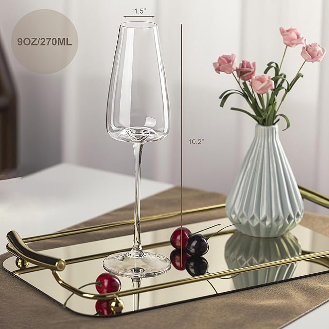 Champagne Flutes Glass Set of 4,Crystal Champagne Glasses 9OZ/ 270ML, Hand Blown Mimosa Glasses, Unique Champagne Gift for Wedding, Engagement Gift