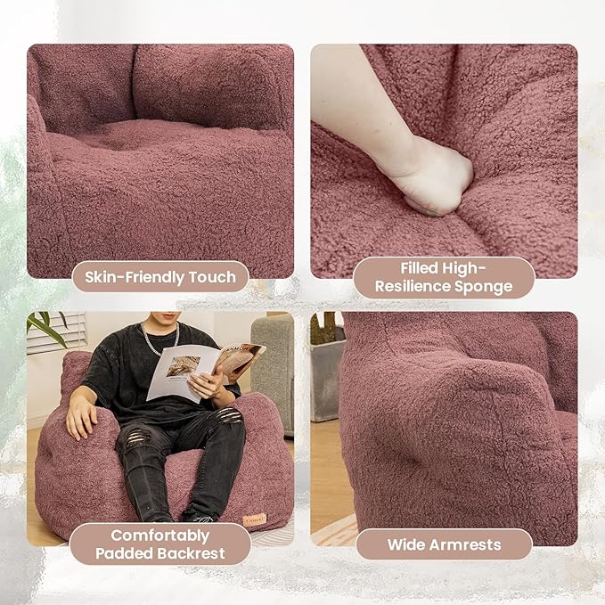 Bean Bag Chair with Filler, Bean Bag Sofa with Tufted Soft Stuffed Filling, Fluffy and Lazy Sofa, Comfy Cozy BeanBag Chairs with Memory Foam for Dorm, Apartment, Living Room (Red)