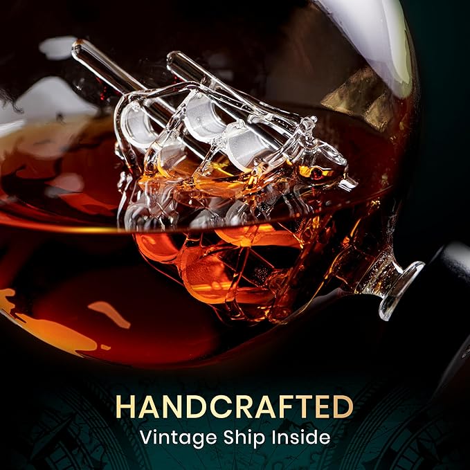 Globe Whiskey Decanter Gift Set by Royal Reserve | Etched World Map Globe Decanter 29 oz 850 ml with Glasses for Bourbon, Liquor – Whiskey Gifts for Men Dad Boyfriend Husband