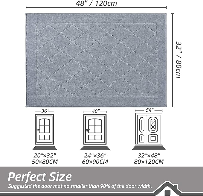 BEQHAUSE Dirt Trapper Door Mat 32" x 48", Doormat Non-Slip Entryway Rugs Washable, Dog Door Mat Stain Resistant and Absorbent Welcome Floor Mat for Front Back Door, Muddy Wet Shoes & Paws, Grey