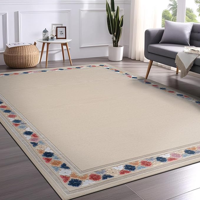 Beverly Rug Outdoor Rug 8x10 Modern Bordered Area Rugs for Indoor and Outdoor Patio Easy to Clean Non Shedding Living Room Porch Garden Washable Outside Carpet (8 x 10 Beige)