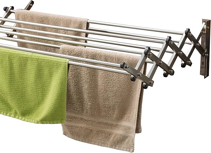 AERO W Racks Stainless Steel Wall Mounted Collapsible Laundry Clothes Drying Rack 60 Pound Capacity 22.5 Linear Ft
