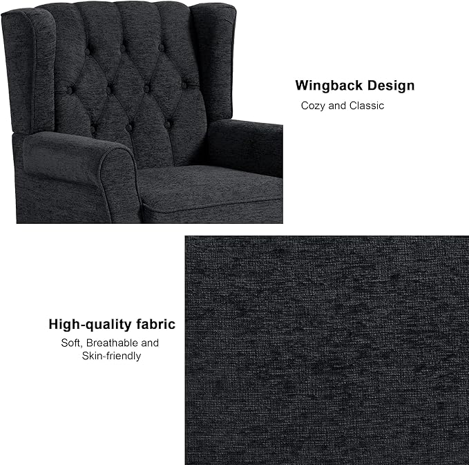 Accent Chair, Upholstered Armchair with Button Tufted High Back & Solid Wood Legs, Comfy Wingback Reading Single Sofa Chair for Small Spaces, Living Room, Bedroom-Blue,1 SEAT