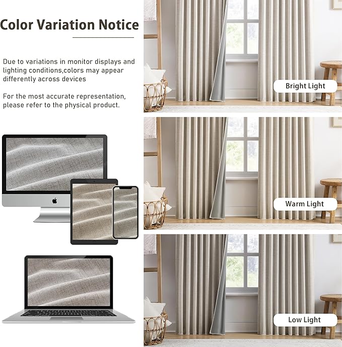 RAIN CITY 92 Inch Long Curtains Blackout 2 Panels,Custom Made Modern Neutral Soundproof Elegant Decorative Dark Out Linen Cottage Nursery Draperies for Living Room 50x92-in Linen Beige