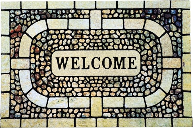 Door Mat Welcome Mat, Heavy Duty Door Mat 23.6 x 35.4 Inch Front Door Mat Rug Doormat for Outdoor Entrance Home Non-Slip Rubber Rug for Front Door, Outside, Entryway, Patio (Yellow Welcome)