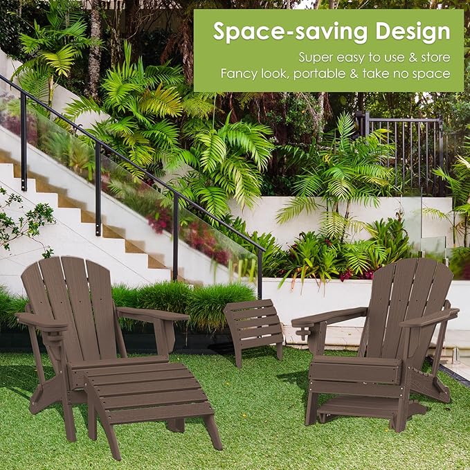 GREENVINES Adirondack-Ottoman | Wood Grain | Set of 4 | HDPE Plastic | Outdoor Footrest | All Weather | Foot Rest | Foot Stool | Dark Brown | for Adirondack Chair